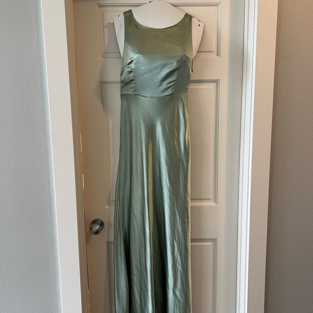Six Stories Cowl Back Satin Dress - Sage